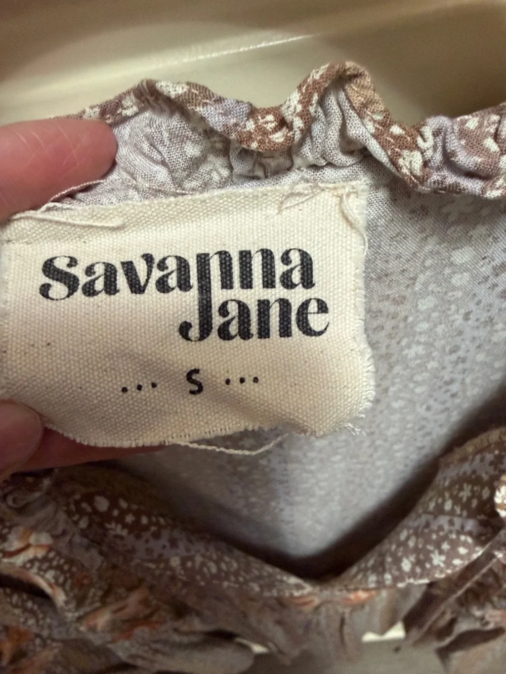 Savanna Jane Taupe Floral Embroidered Peasant Top with Rust Accents - Picture 2 of 5